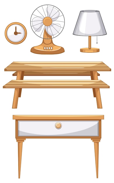 Бесплатное векторное изображение Набор предметов интерьера в мультяшном стиле