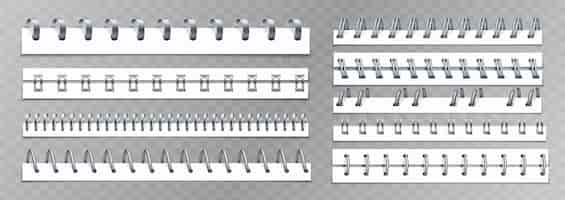 무료 벡터 고립 된 금속 나선형 바인더 세트 실제적인 이미지와 종이 시트 보유자의 아이콘 다양한 모양 터 일러스트