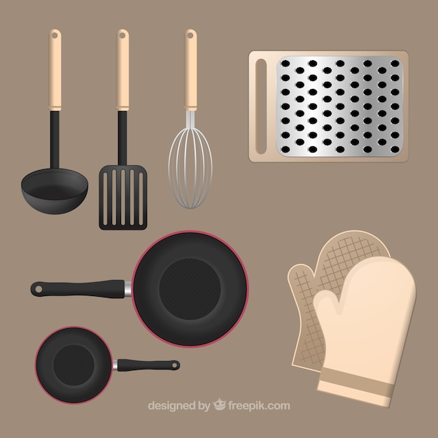 Бесплатное векторное изображение Набор кухонных принадлежностей в реалистичном стиле