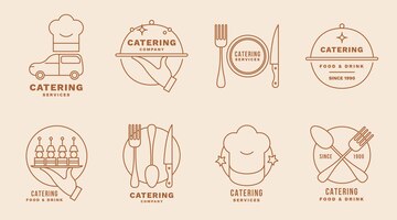 set of linear flat catering logos