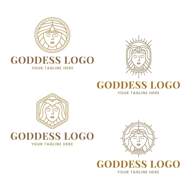 Бесплатное векторное изображение Набор шаблонов логотипов линейной богини