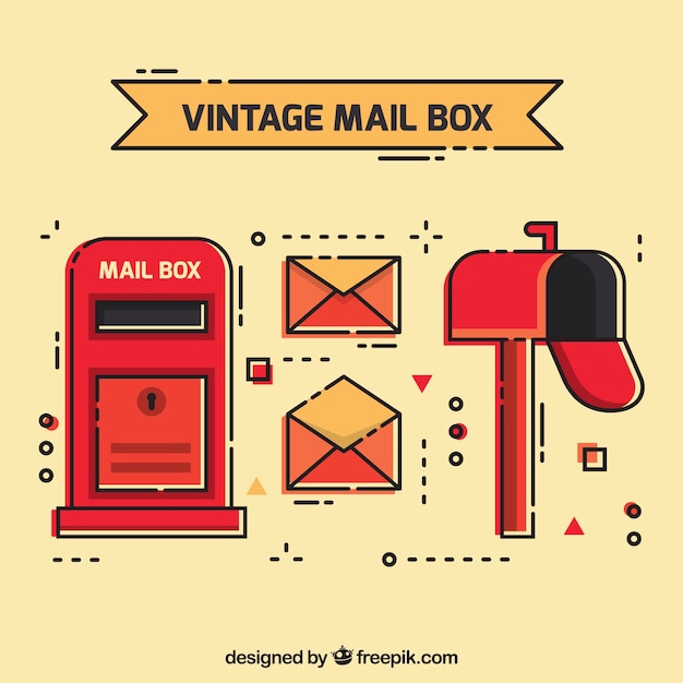 Бесплатное векторное изображение Набор почтовых ящиков и конвертов в винтажном стиле