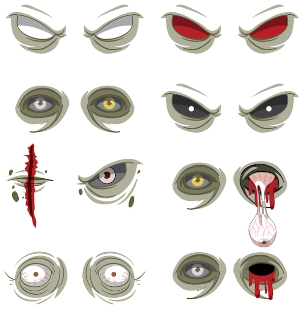 Бесплатное векторное изображение Набор многих жутких глаз зомби