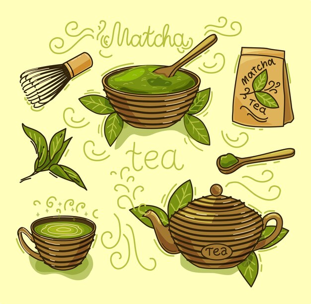 抹茶デザートパックイラスト 無料のベクター
