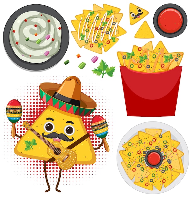 Бесплатное векторное изображение Набор мексиканских начос