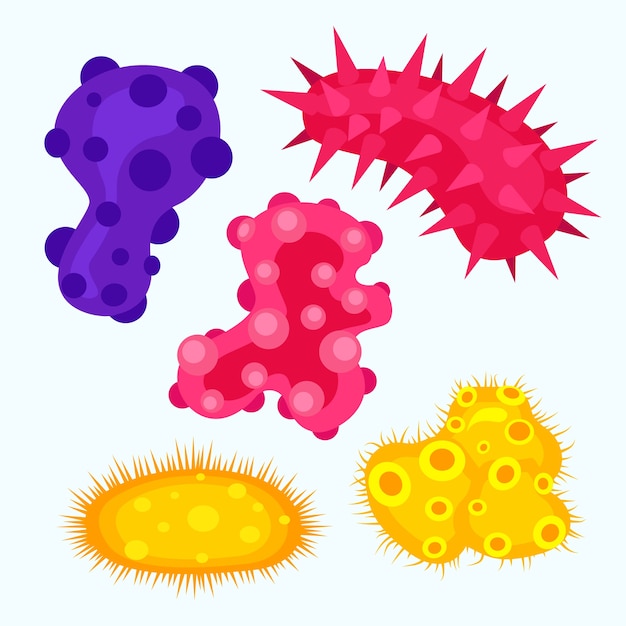 微生物生物フラットデザインのセット