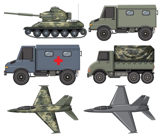 Бесплатное векторное изображение Комплект военного транспорта