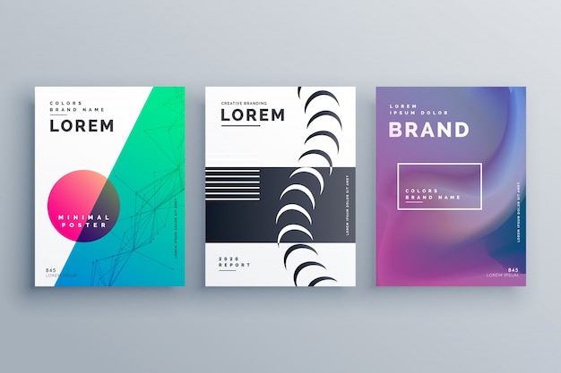 Бесплатное векторное изображение Чистый минимальный брендинг брошюр в трех разных стилях для вашего бизнеса размером a4