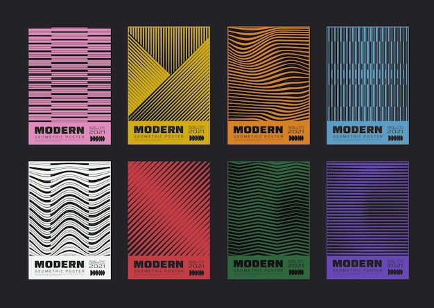 ミニマリストの抽象的なポスターのセット。メタモダンカバー。スイスのデザインパターン。未来的な幾何学的構成。バウハウスのアートワーク。