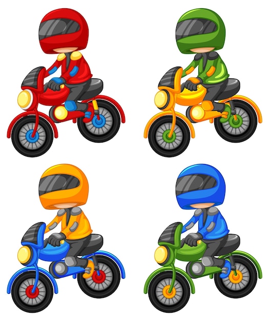 無料ベクター バイクレースの漫画のキャラクターのセット