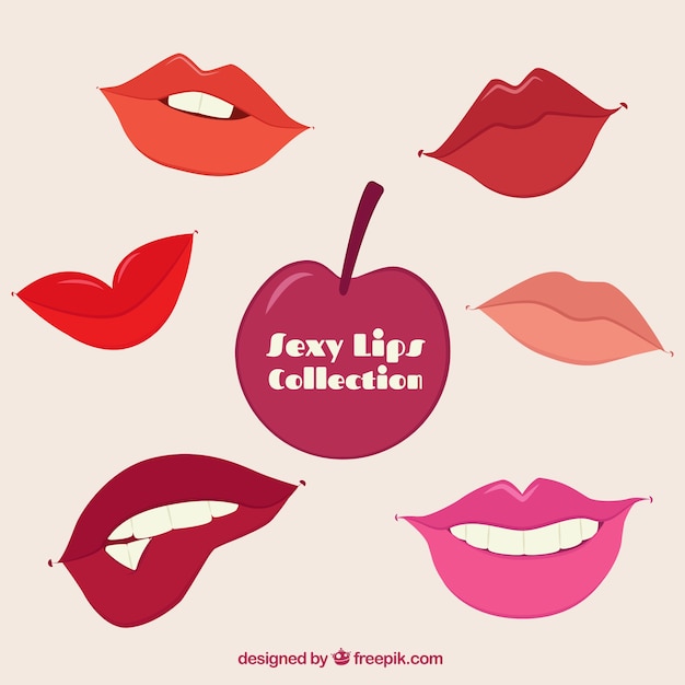 Бесплатное векторное изображение Набор ртов с цветными губами