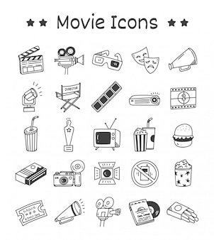 映画の属性のかわいいシームレスパターン 手描きイラスト プレミアムベクター 映画の属性のかわいいシームレスパターン 手描きイラスト プレミアムベクター