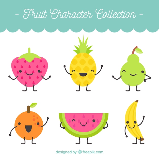 Бесплатное векторное изображение Набор симпатичных персонажей фруктов