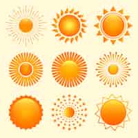Бесплатное векторное изображение Набор из девяти солнечных фигур в разных стилях