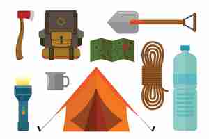 Бесплатное векторное изображение Набор элементов объекта в векторе карикатуры на кемпинг