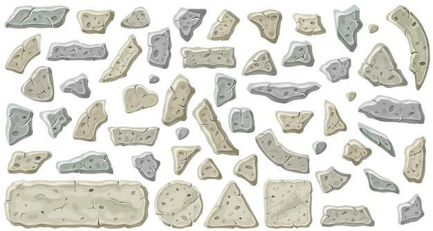 Бесплатное векторное изображение Набор старых серых камней векторные скалы изолированы на белом фоне