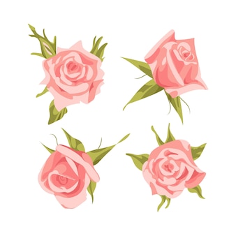 バレンタインデーのピンクのバラのセットです。繊細な春の花。デザイン要素。ステッカー、ポスター、カード、結婚式の招待状に。