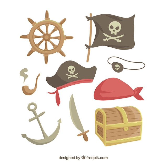 Бесплатное векторное изображение Набор пиратских элементов