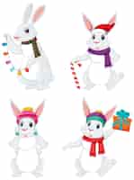 Бесплатное векторное изображение Набор кроликов в новогодней тематике