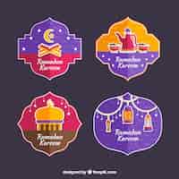 Бесплатное векторное изображение Набор рамаданских значков с элементами мусульман
