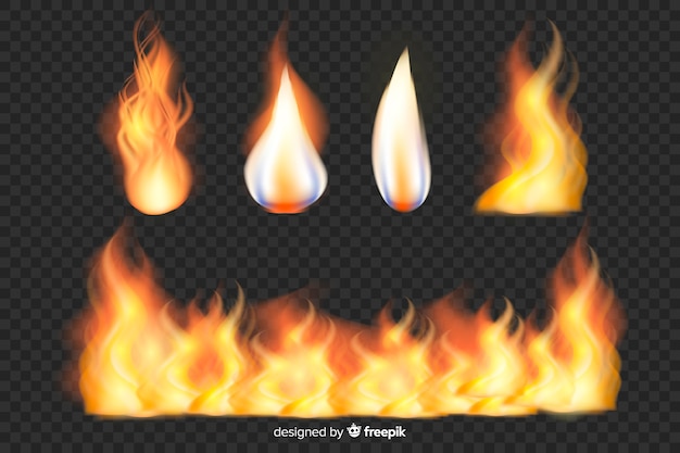 Бесплатное векторное изображение Набор реалистичных пламени огня