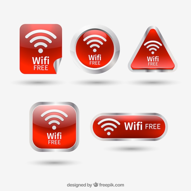Бесплатное векторное изображение Набор реалистичных кнопок красного wifi