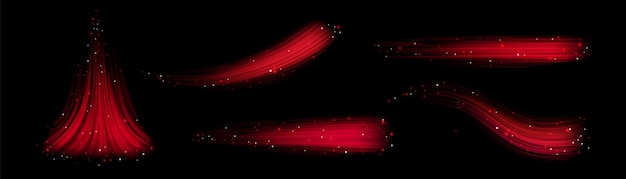 Бесплатное векторное изображение Набор красного сверкающего потока на черном фоне