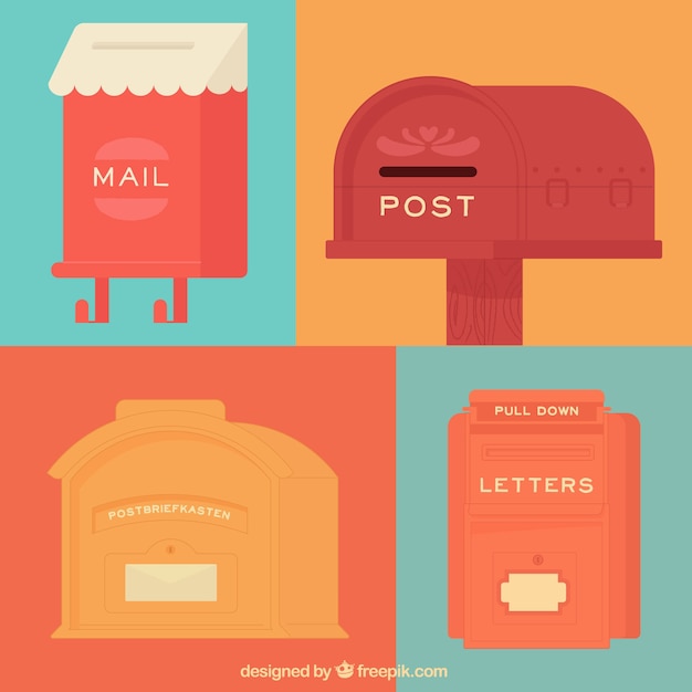Набор ретро почтовых ящиков в плоском дизайне