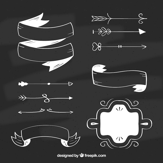 Бесплатное векторное изображение Набор лент, рам и стрелок в стиле доски