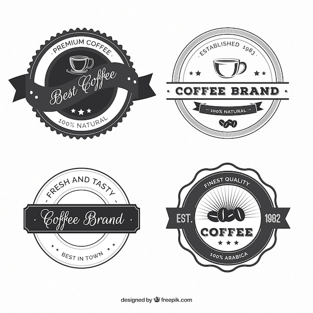 Бесплатное векторное изображение Набор круглых винтажных наклеек кофеен