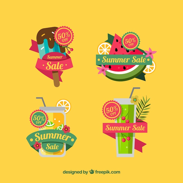 Бесплатное векторное изображение Набор летних значков продажи с праздничными элементами
