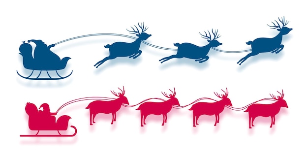 無料ベクター クリスマス デザイン ベクトル イラストのそりとトナカイとサンタ クロースのセット