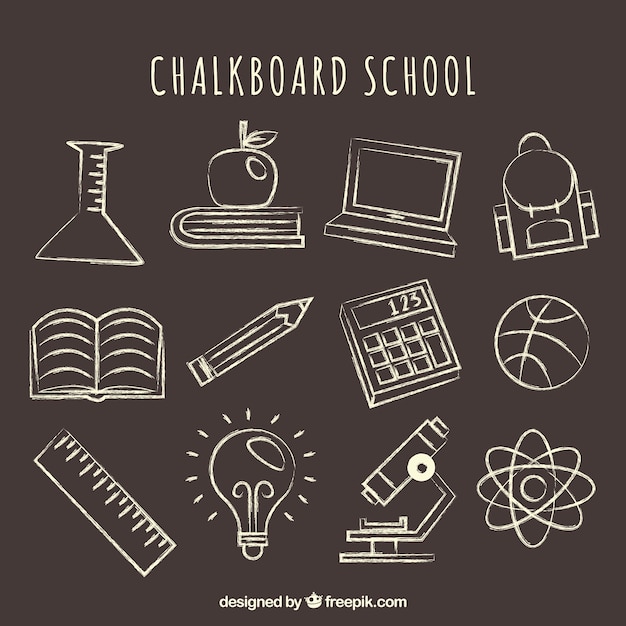 Бесплатное векторное изображение Набор школьных элементов в стиле доски