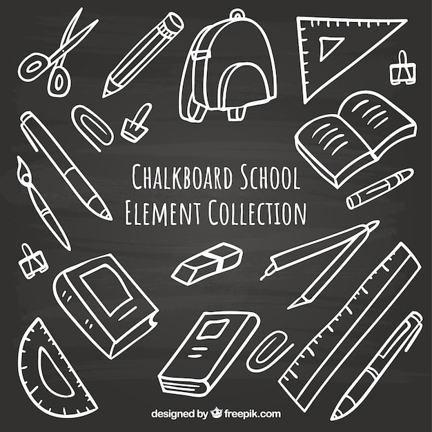 Бесплатное векторное изображение Набор школьных элементов в стиле доски