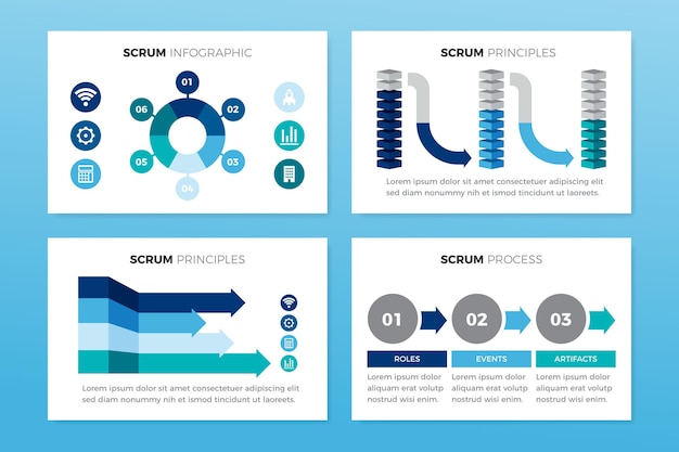 無料ベクター 重要な情報を含むスクラムグラフィックのセット