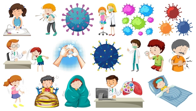 Бесплатное векторное изображение Набор больных людей с разными симптомами
