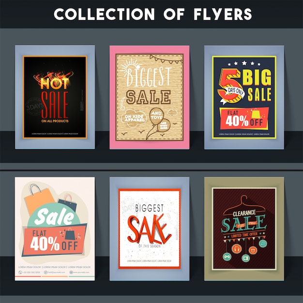 無料ベクター 最大のセールとディスカウントオファーのクリエイティブフライヤーデザイン6セット