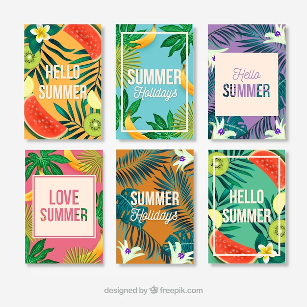 無料ベクター 6つの現実的な夏のカードのセット
