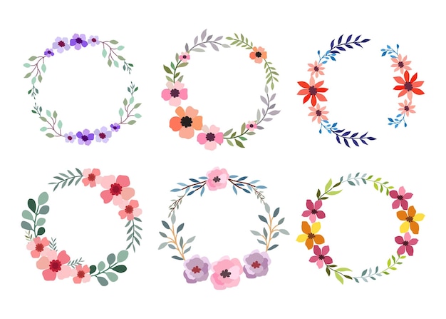 Бесплатное векторное изображение Набор из шести акварельных цветочных рамок на белом