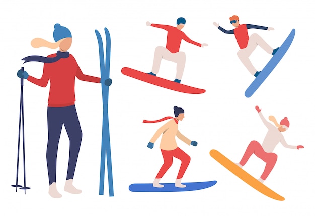 Набор сноубордистов и лыжников