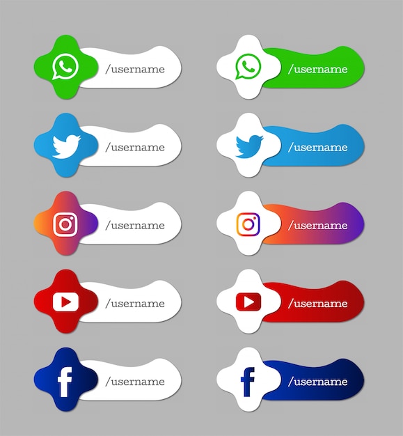 Бесплатное векторное изображение Набор социальных медиа современных нижних третьих иконок