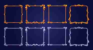 무료 벡터 정사각형 황금색과 은색 ui 게임 프레임 세트