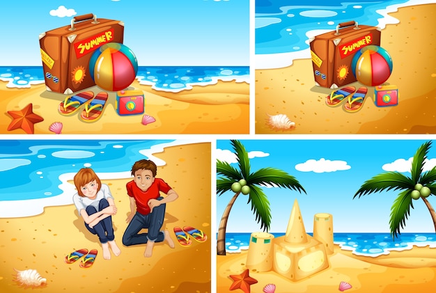 Бесплатное векторное изображение Набор летнего пляжа фона