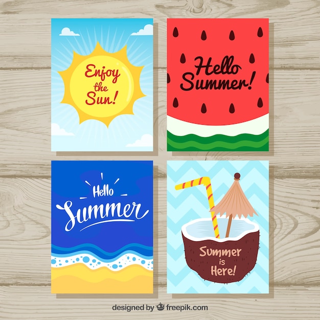 무료 벡터 여름 카드 세트