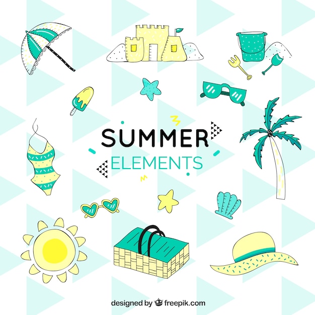 Бесплатное векторное изображение Набор летних элементов в стиле ручной работы