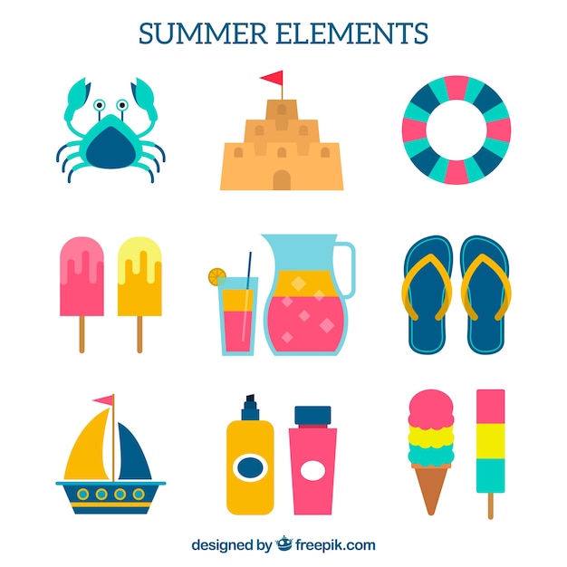 Бесплатное векторное изображение Набор летних предметов с фантастическими цветами