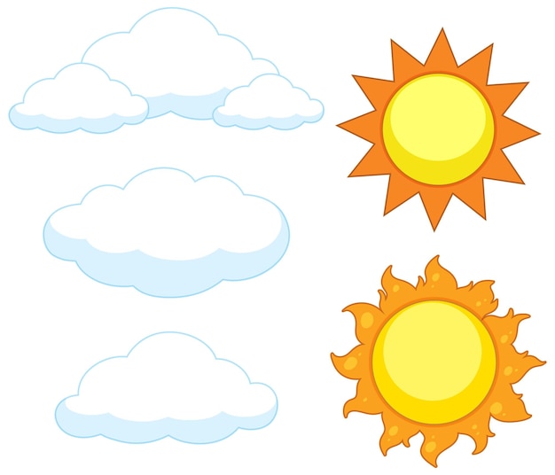 Бесплатное векторное изображение Набор солнца и облаков