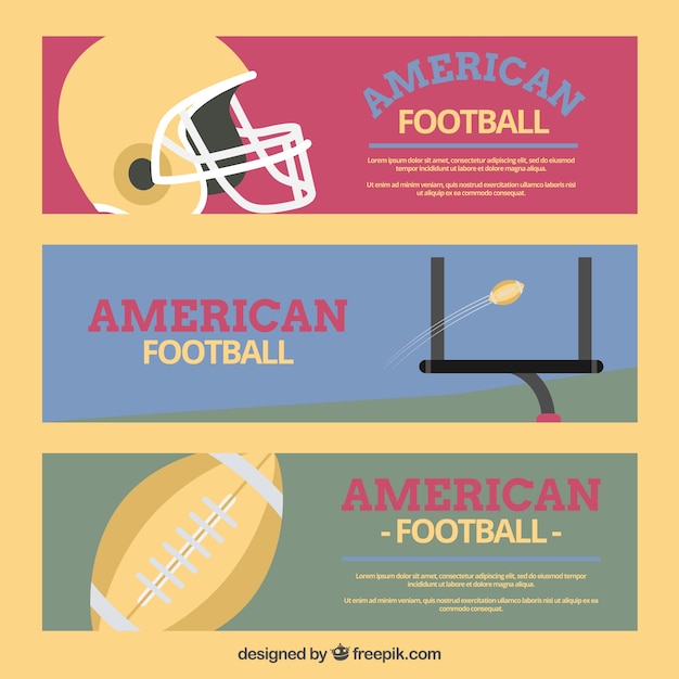 Бесплатное векторное изображение Набор из трех американских футбольных баннеров в стиле ретро