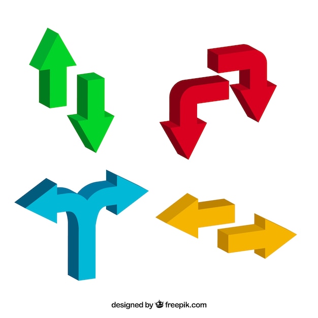 Бесплатное векторное изображение Набор трехмерных цветных стрелок