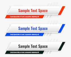 Бесплатное векторное изображение Набор из трех нижних третьих шаблонов заголовка заголовка
